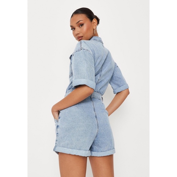 MISSGUIDED Blue Utility Style Denim Romper SZ 4 - Picture 2 of 4